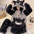 Women's Winter Fuzzy Pajama Set, Thick Warm Coral Fleece Hooded Loungewear, Cute Cartoon Oversized Flannel Sleepwear with Pants