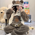 New 2026 Women's Coral Fleece Hooded Pajama Set, Thick Warm Cute Cartoon Loungewear, Oversized Plus Size Winter Sleepwear for Women, Fit up to 200 Lbs