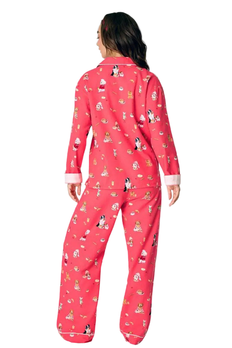 P. J. Salvage Dogs Who Brunch 3-Piece Flannel PJ Set in Dark Coral