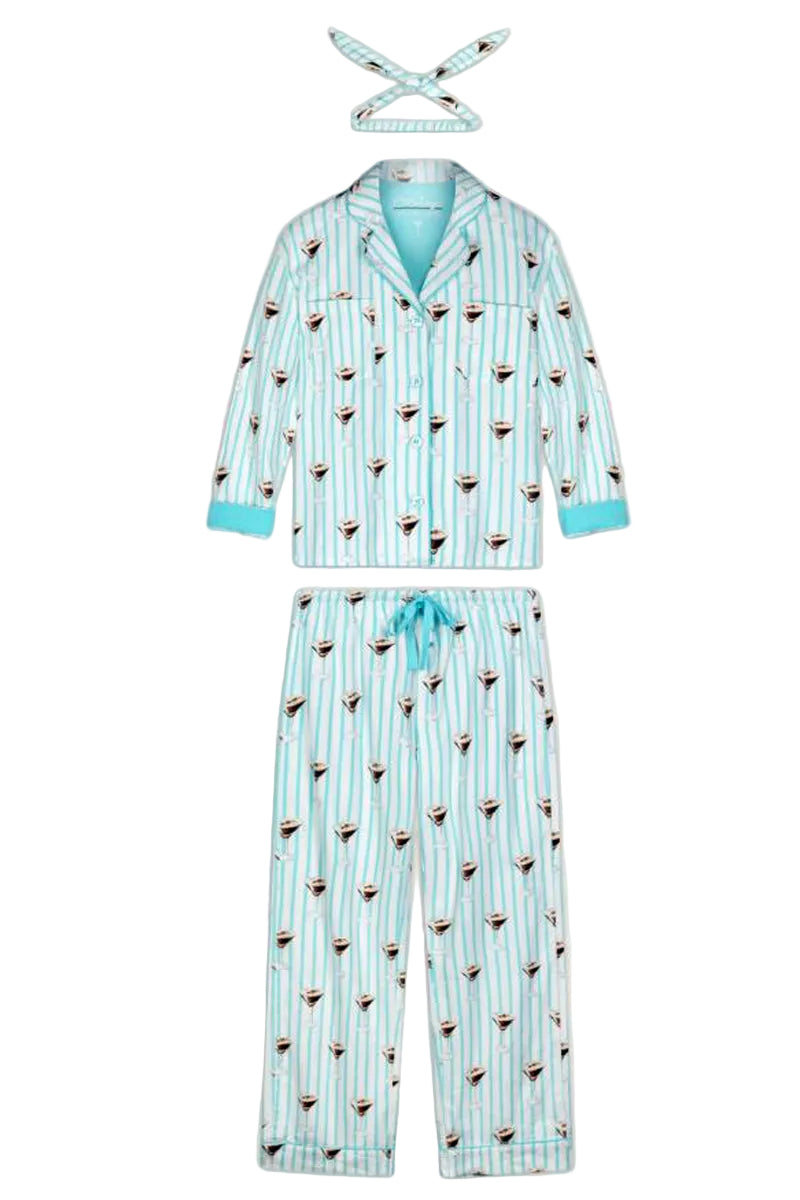 P. J.  Salvage Espresso Martini 3-Piece Flannel PJ Set in Pool Blue