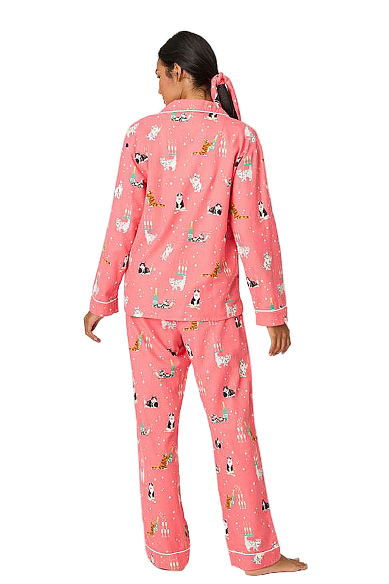 P.J Salvage Let's Get Fizzical 3-Piece Flannel PJ Set in Dark Coral