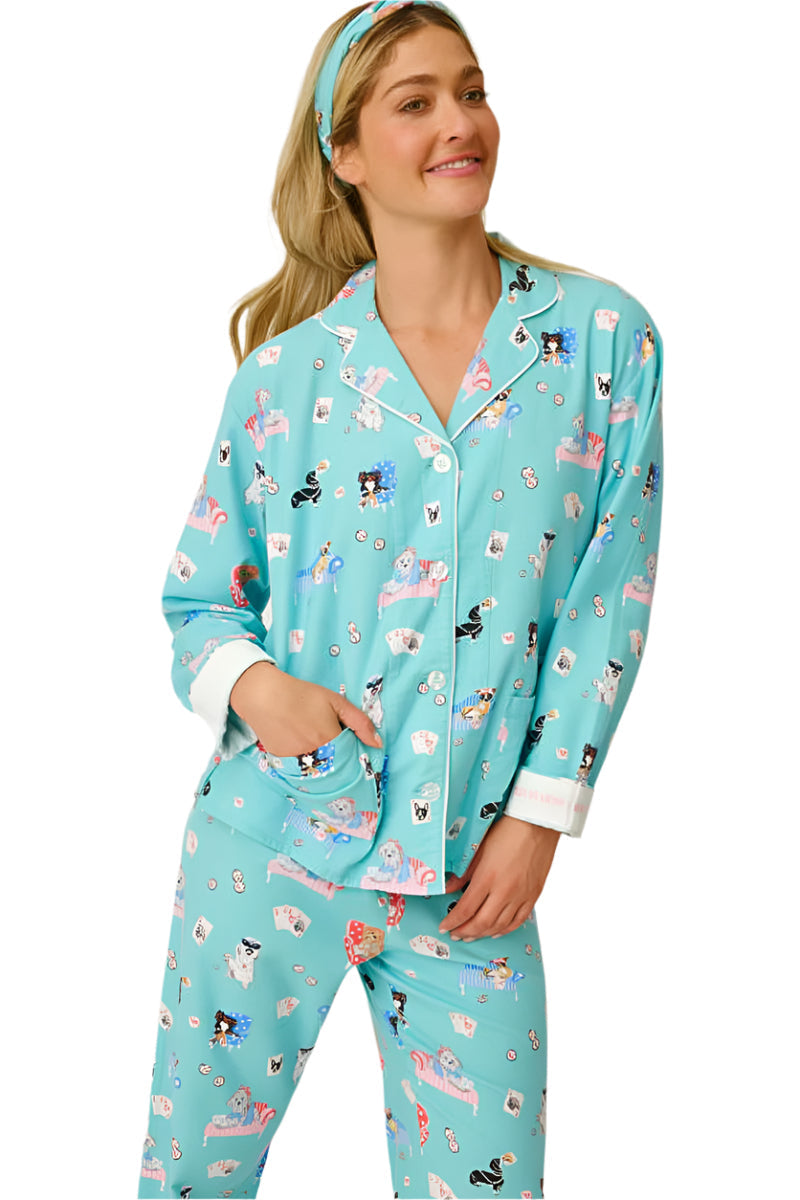 P.J Salvage This Is How I Roll Print Flannel PJ Set with Headband in Turquoise