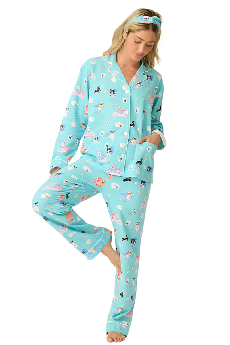 P.J Salvage This Is How I Roll Print Flannel PJ Set with Headband in Turquoise