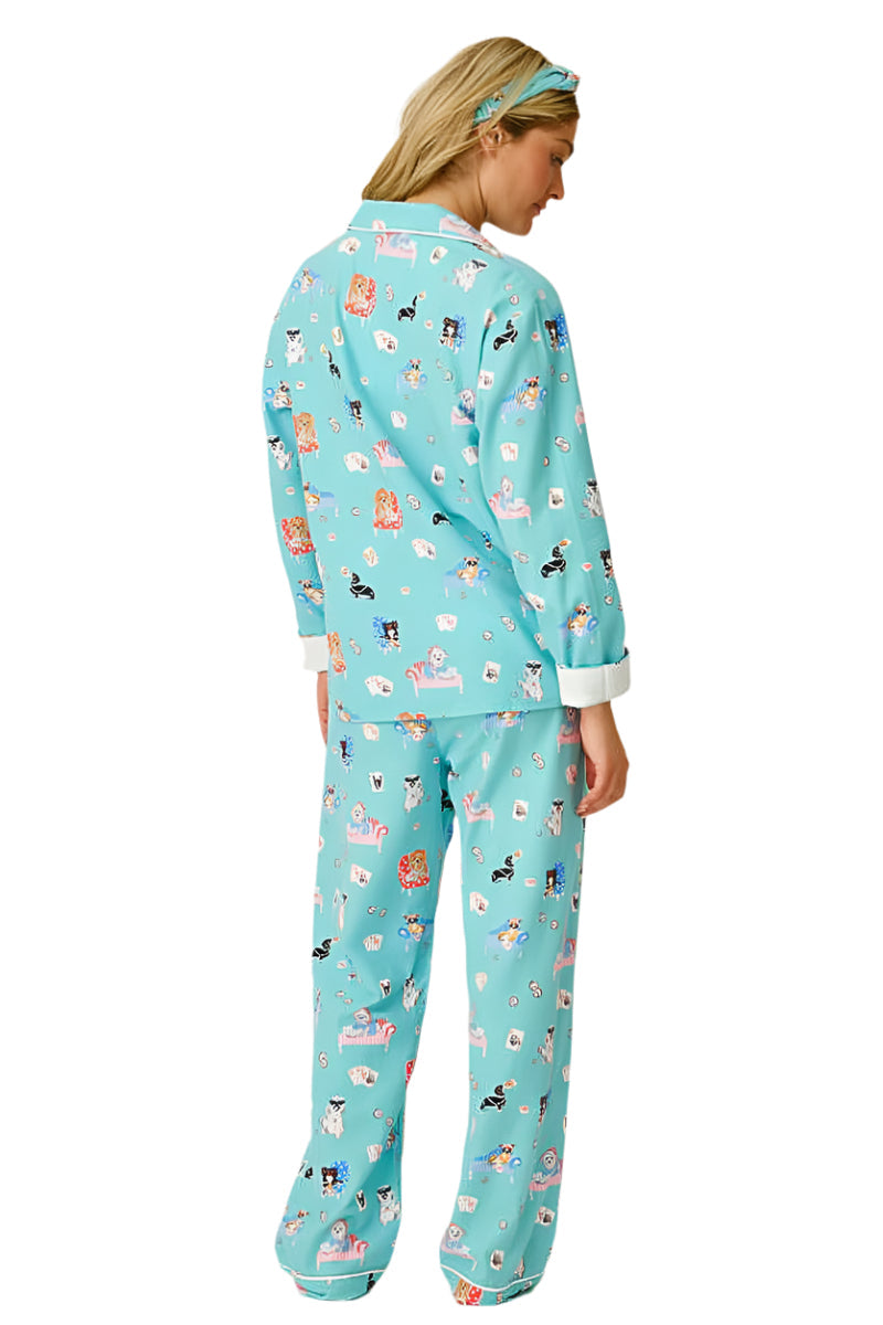 P.J Salvage This Is How I Roll Print Flannel PJ Set with Headband in Turquoise