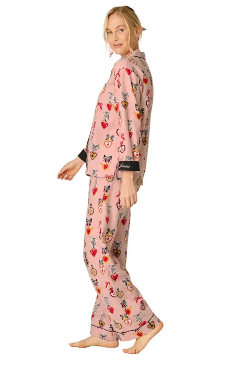 P. J. Salvage Love Lockets 3-Piece Flannel PJ Set in Iced Rose