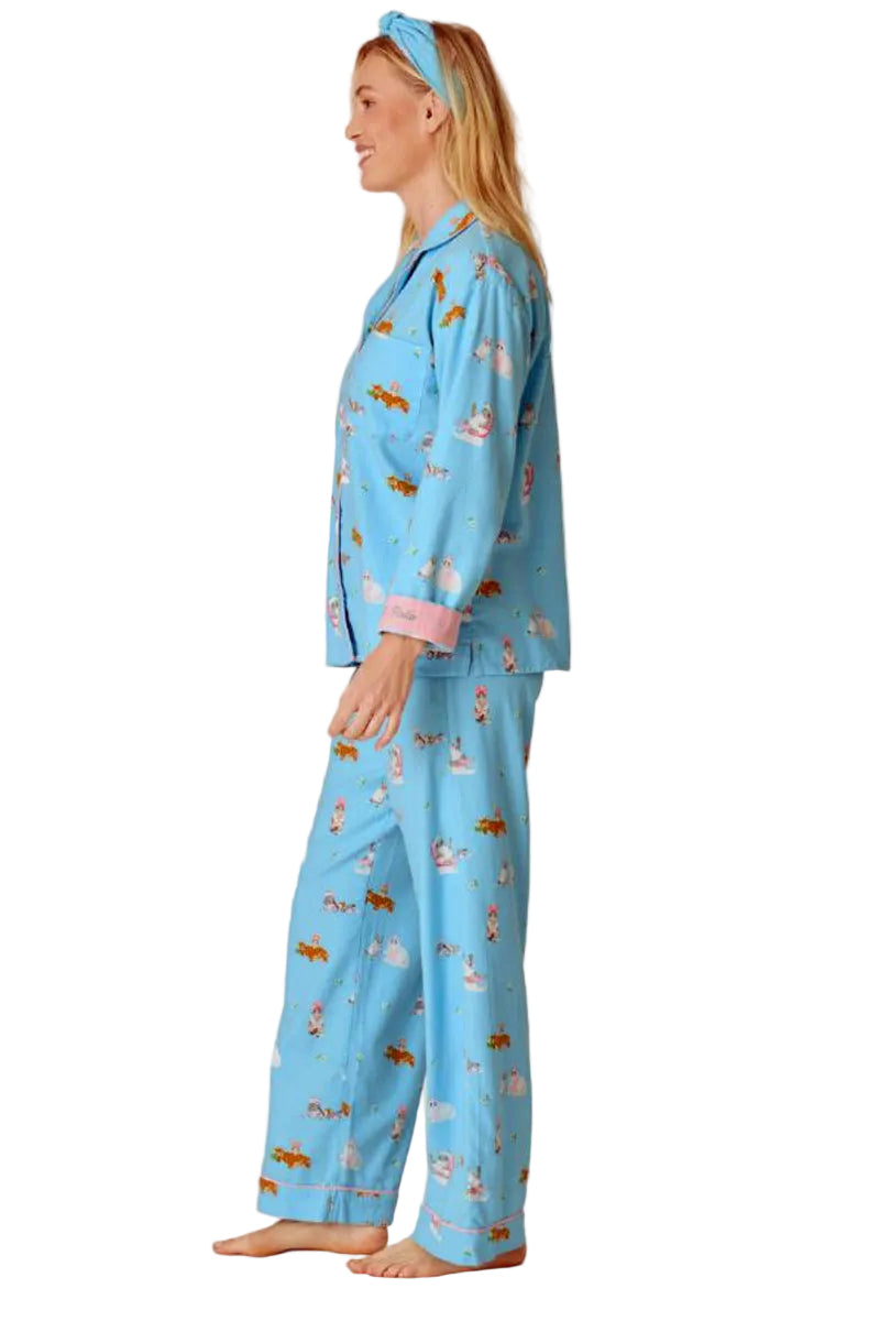 P. J. Salvage Pampered Cat 3-Piece Flannel PJ Set in Blue Elixir