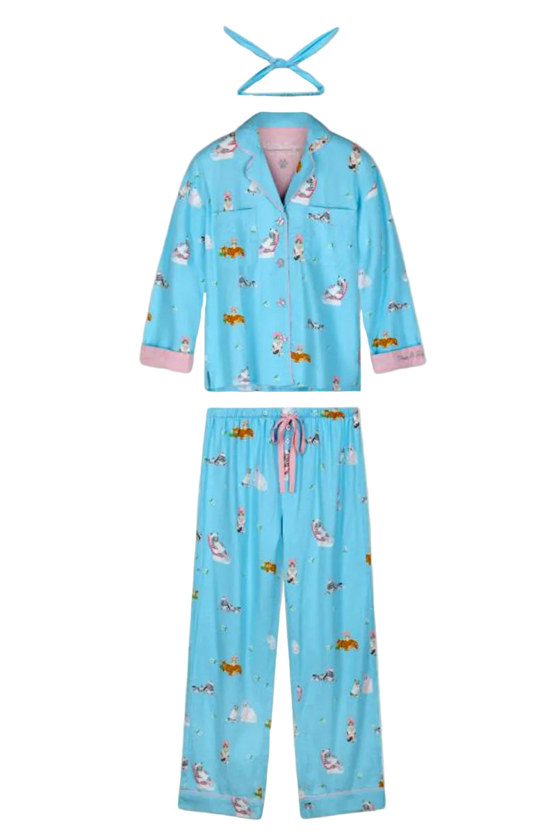 P. J. Salvage Pampered Cat 3-Piece Flannel PJ Set in Blue Elixir